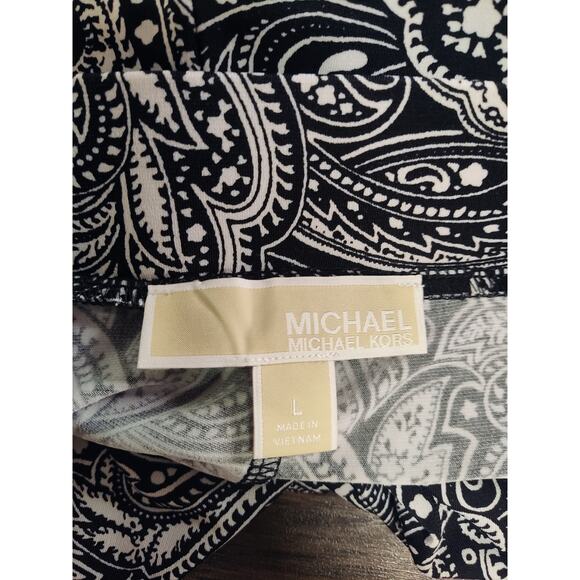 MICHAEL Michael Kors Pull on Pants Paisley Capri Stretchy Black White Large - Picture 4 of 8